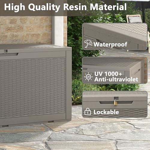 120 gal outdoor storage box waterproof lockable,deck box,gas, front angle view