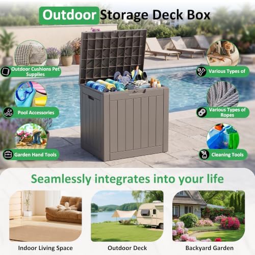 patiozen 40 gallon deck box, outdoor storage box showing dimensions
