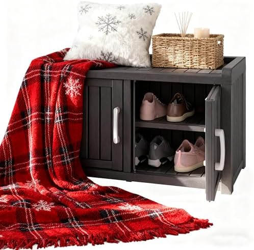 2-tier storage bench, waterproof uv-resistant outdoor shoe storage on a desk or shelf