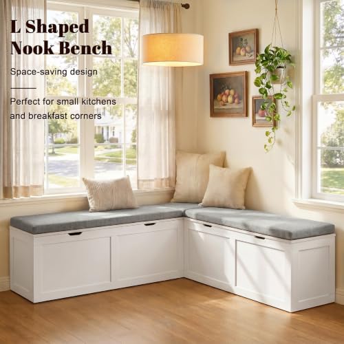 63” breakfast nook bench, l shaped storage bench, close-up detail