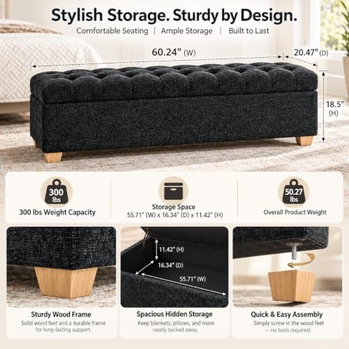 60" storage bench, modern glam chenille ottoman for, package contents