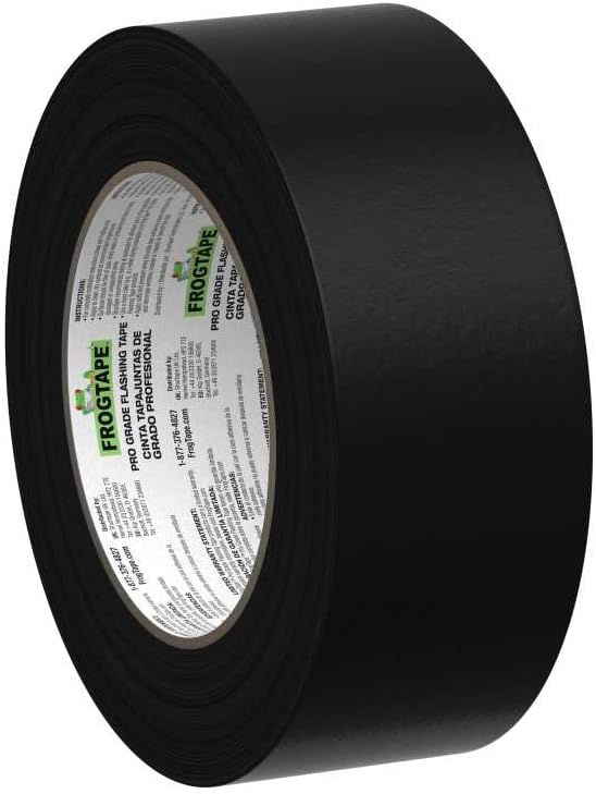 FrogTape Pro Grade Deck and Joist Flashing Tape - 2 Inch Width (1.89 in. x 50 ft) - All Weather & UV Resistant Linerless Tape for Decking, Wood, Beams with Advanced Acrylic Adhesive - 13 mils - Black