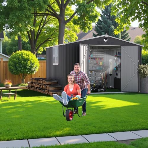 10x8 ft metal storage shed with window,outdoor storage on a desk or shelf