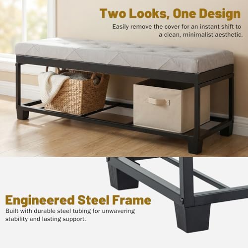 dumos storage ottoman bench, 43.3 inch end of, close-up detail