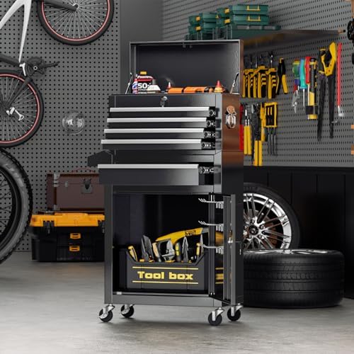crownland 5-drawer rolling tool chest with wheels, black, view 9