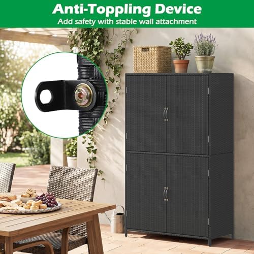 tangkula rattan outdoor storage cabinet, patiojoy outdoor cabinet showing dimensions