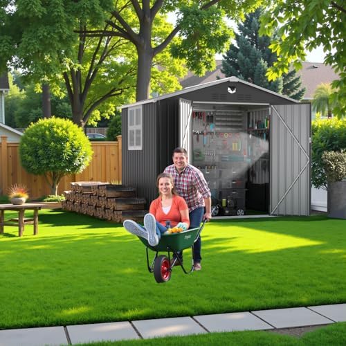 metal storage shed with windown,outdoor storage building 8x6 on a desk or shelf