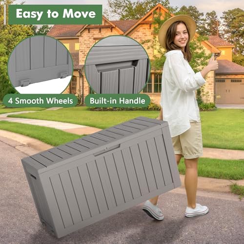 lhbgo 80 gallon deck box large outdoor storage, close-up detail