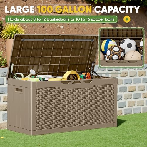 greesum outdoor storage box 100 gallon storage bin, close-up detail
