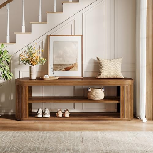 tribesigns 47.2" wooden entryway bench with 2-tier shoe showing dimensions