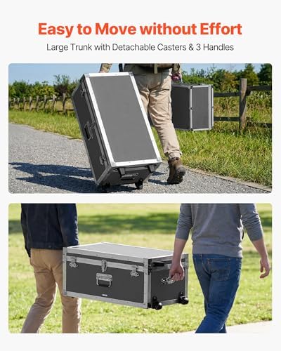 vevor storage trunk, set of 2, wooden suitcase showing dimensions