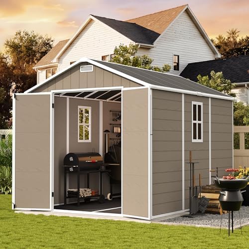 udpatio outdoor resin storage shed 8 x 10, front angle view