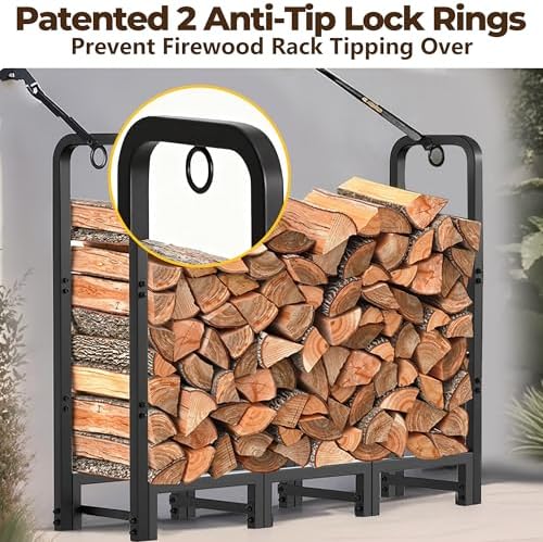 amagabeli 4ft firewood rack stand adjustable indoor outdoor, close-up detail