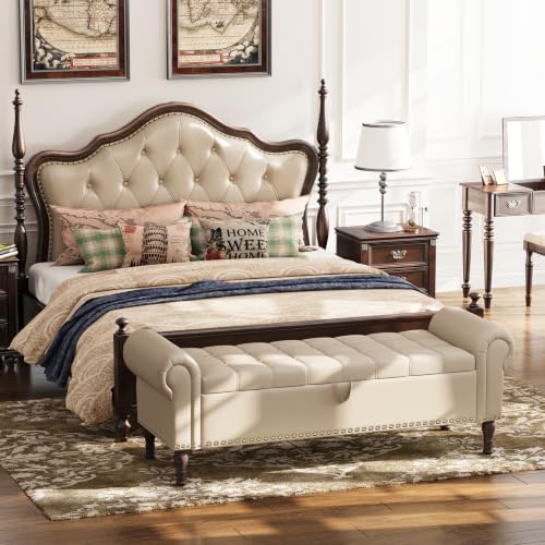 apicizon 60” bench with storage, faux leather ottoman, close-up detail