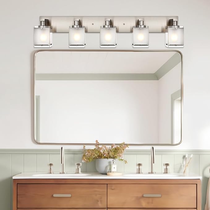 WINSHEN 5-Lights Bathroom Vanity Light Fixtures, Modern Brushed Nickel Wall - Image 3