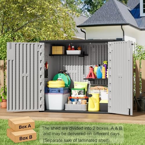 zzm 37 cu.ft outdoor storage shed double-wall hdpe shown in use