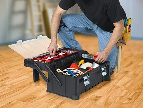 keter 22 inch cantilever plastic portable tool box, side view
