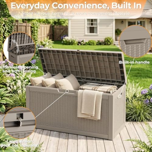 resin deck box outdoor storage box waterproof for, close-up detail