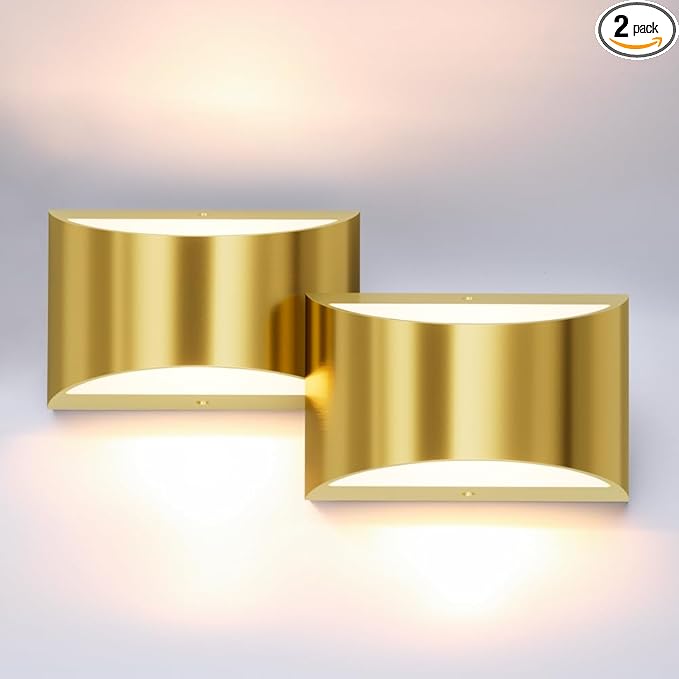 Aipsun 2 Pack Brushed Gold Wall Sconce Indoor Wall Lights Hardwired Up and Down by Aipsun