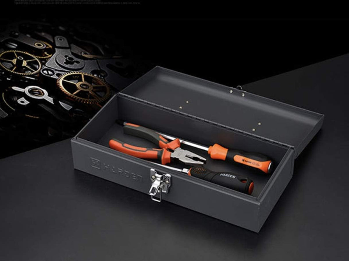 edward tools metal toolbox - heavy duty portable shown in use