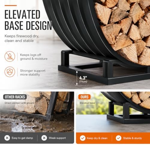 24" firewood rack with roof cover, indoor &, side view