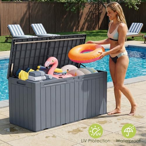 devoko 100 gallon outdoor storage box, waterproof deck, close-up detail