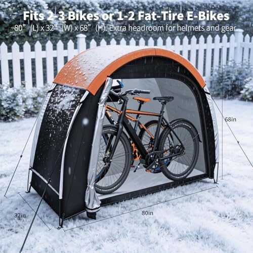bike storage tent with rain cover, pu5000 waterproof showing dimensions