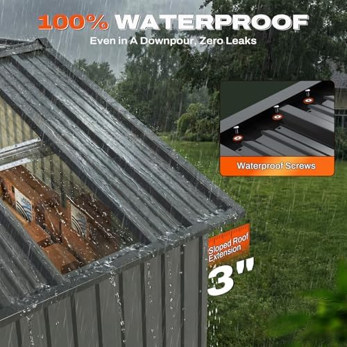quictent 10x16 ft outdoor storage shed, metal workshop showing dimensions