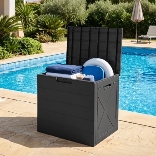 tangkula 25 gallon outdoor storage box with lockable, view 9