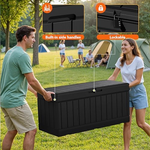 78 gallon deck box outdoor indoor waterproof storage showing dimensions