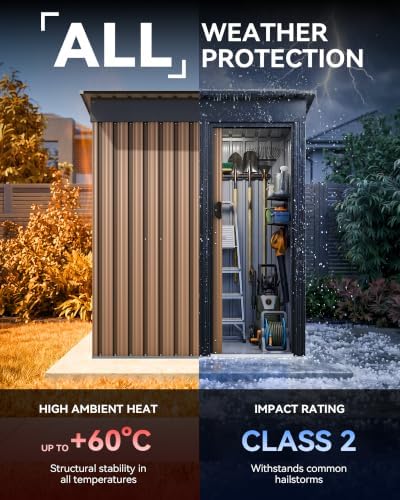 5x3 ft metal outdoor storage shed with sliding showing dimensions