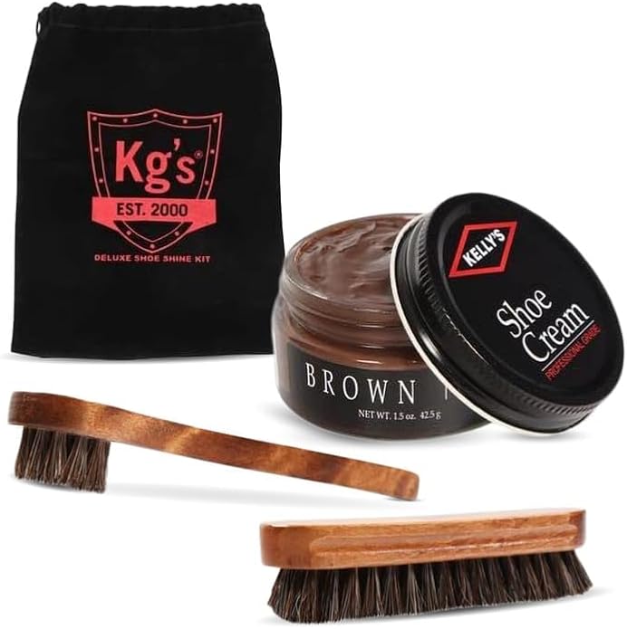 Kg's Shoe Shine Kit Includes Polish, Horsehair Brush, Applicator, and Storage by Kgs