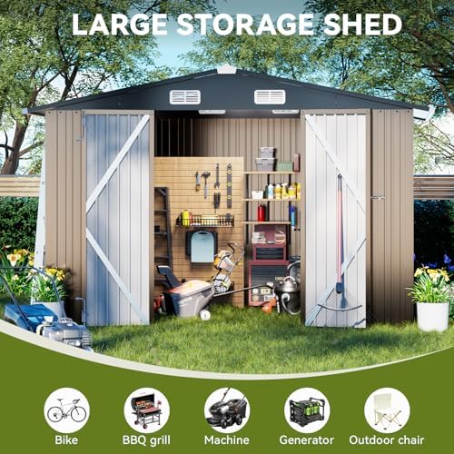 comhoma shed outdoor storage shed metal,lockable doors tool, side view