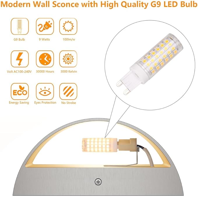 Aipsun Nickel Modern LED Wall Sconce Hardwired Indoor Wall Lights Set of 2 Up - Image 7