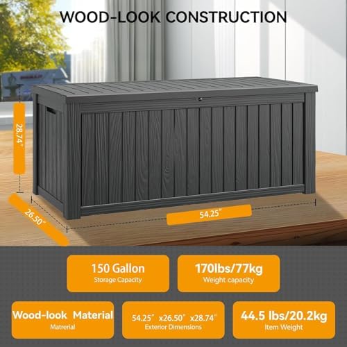 180 gallon outdoor storage box waterproof deck box shown in use