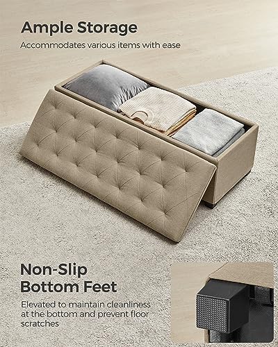 songmics storage ottoman bench, foot rest with legs, front angle view