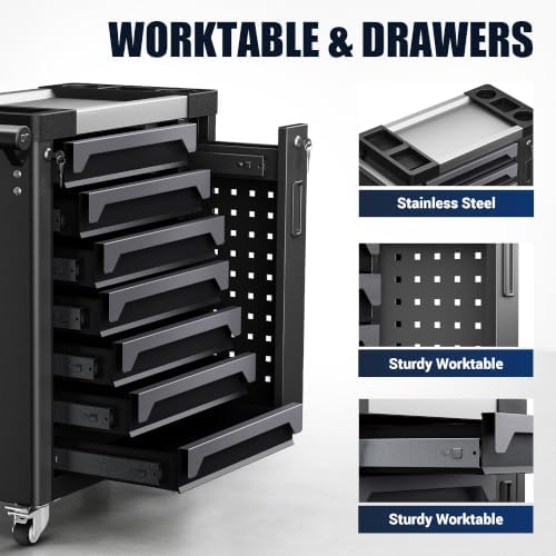 7 drawer rolling tool chest, side drawer showing dimensions