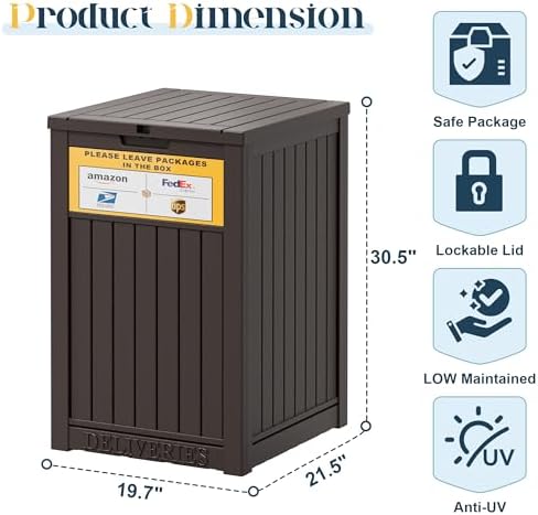package delivery box for outside, outdoor storage box, side view