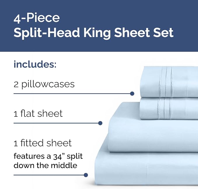 Split Head King Sheet Set – 4 Piece Flex Split Top King Sheets - Image 3