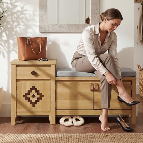 entryway bench with storage, 3 in 1 storage, front angle view