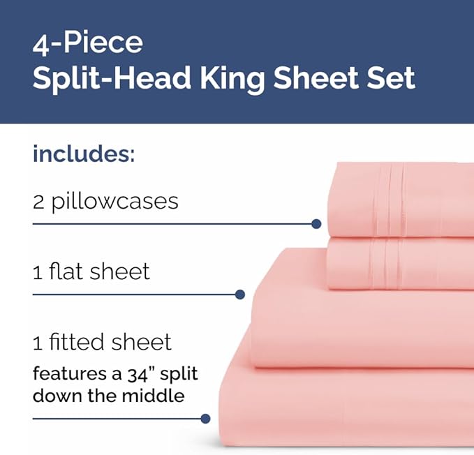 Split Head King Sheet Set – 4 Piece Flex Split Top King Sheets - Image 2