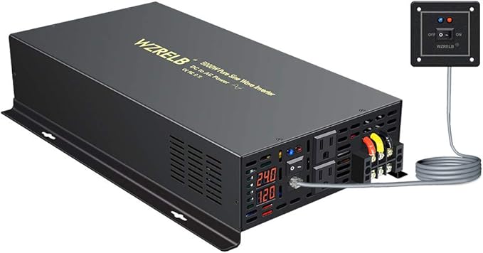 WZRELB 5000W 24VDC 120VAC Pure Sine Wave Power Inverter, 2 AC Outlets, Wired by WZRELB