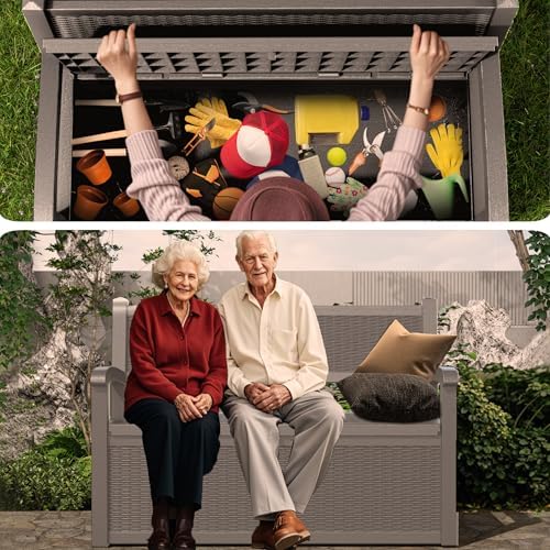 patiozen 80 gallon outdoor storage bench deck box on a desk or shelf