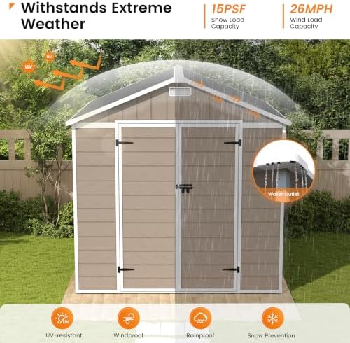 udpatio 8x8 ft resin storage shed, plastic outdoor, close-up detail