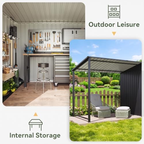 aoxun 12'x3.5' outdoor storage shed & hardtop gazebo showing dimensions