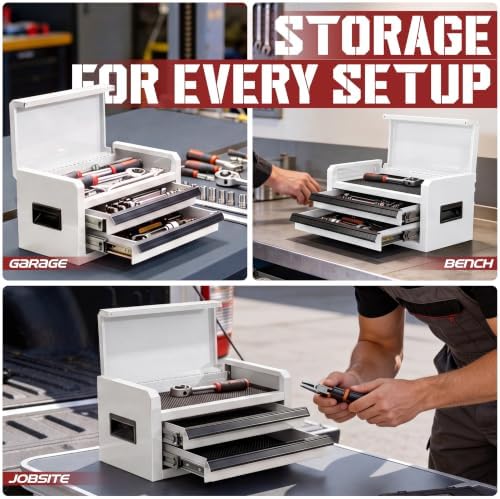 mini toolbox with 2 drawers and top storage, front angle view