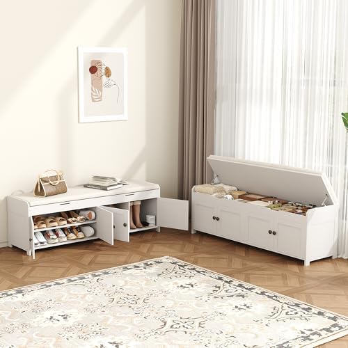 homefort 54.4" shoe bench with lift top storage, side view