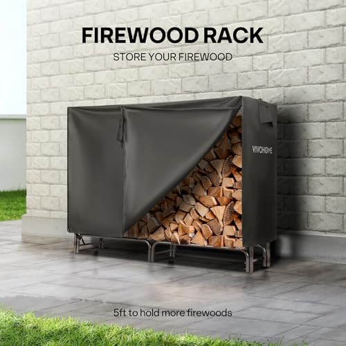 vivohome 5 ft heavy duty firewood rack outdoor shown in use