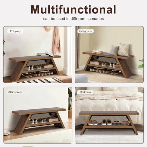 2-tier shoe storage bench, 47" solid wood entryway on a desk or shelf