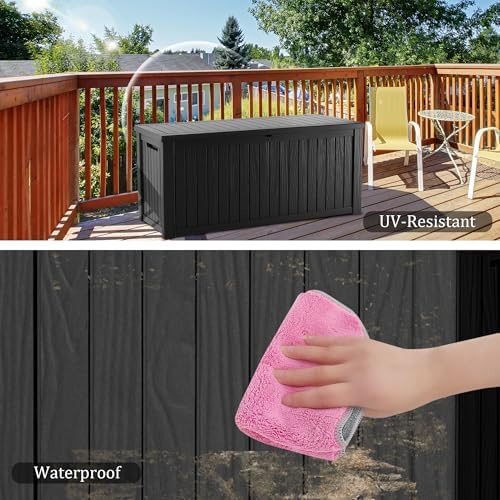 outdoor storage box 270gal waterproof resin deck box,uv-resistant shown in use